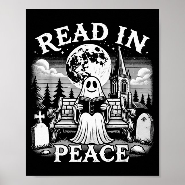 Read In Peace Ghost Reading Books Funny Halloween  Poster (Vorne)