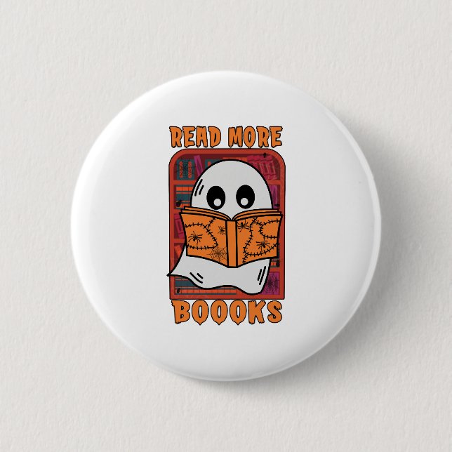 Read More Books Library Ghost Reading Halloween Button (Vorderseite)