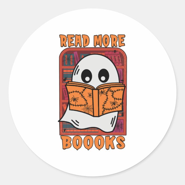 Read More Books Library Ghost Reading Halloween Runder Aufkleber (Vorderseite)