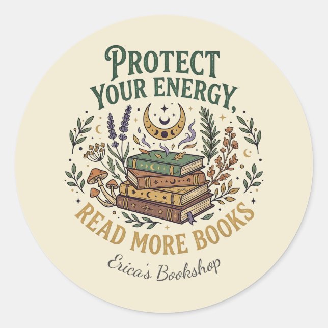 Read More Books Protect Your Energy Celestial Runder Aufkleber (Vorderseite)