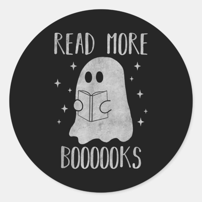 Read More Boooooks Funny Cute Halloween Ghost Read Runder Aufkleber (Vorderseite)