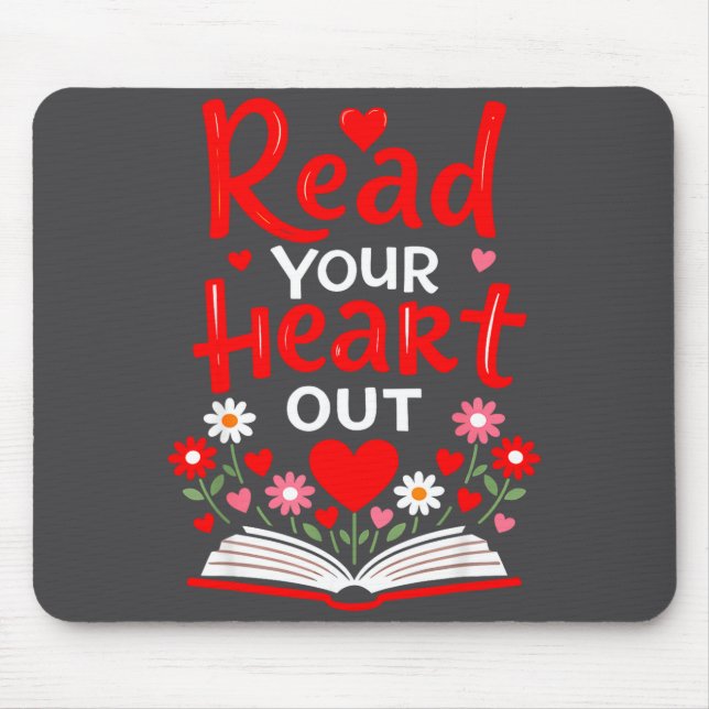 Read Your Heart Valentine Reading Book Girls Flowe Mousepad (Vorne)