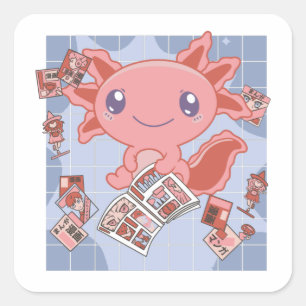 Readalotl Axolotl Lovers Sweet Animals Mangas Squa Quadratischer Aufkleber