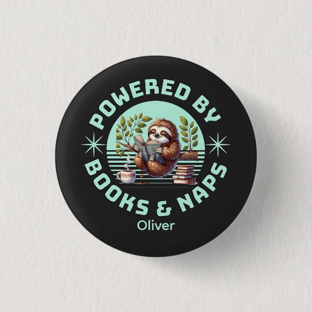Reader Sloth. Unique Gift for Book Lover Button (Vorderseite)