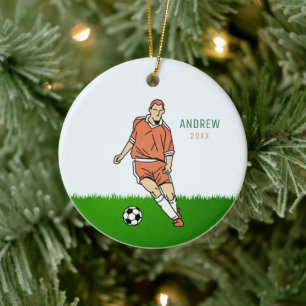 Readhead Boy Soccer Player Kind Jahr abgelaufen Keramik Ornament
