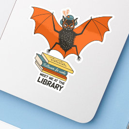 Reading Bat | Whimsical Librarian with Books Aufkleber
