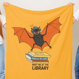 Reading Bat | Whimsical Librarian with Books Fleecedecke