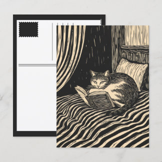 reading cat feiertagspostkarte