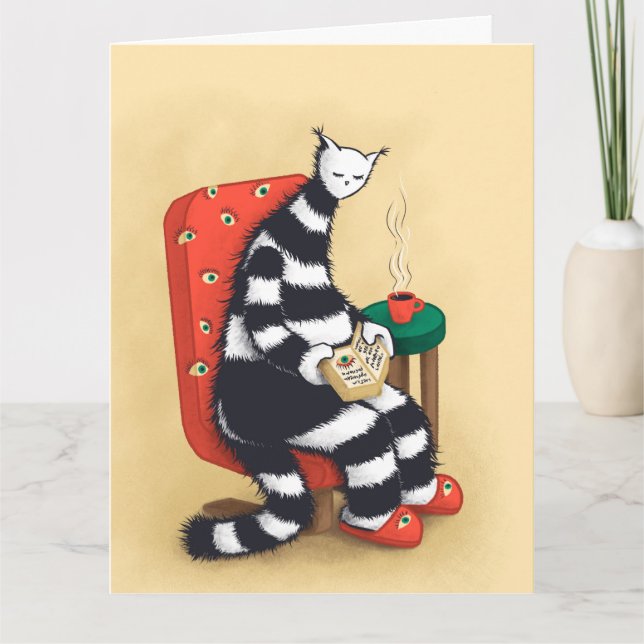 Reading Cat Illustration Cozy Bookworm Aesthetic Karte (Vorderseite)