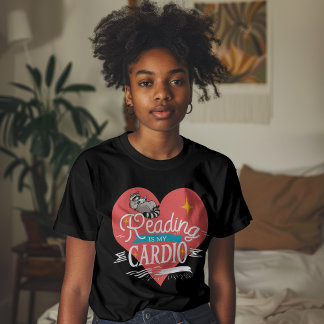 Reading is My Cardio Red Heart Raccoon T-Shirt
