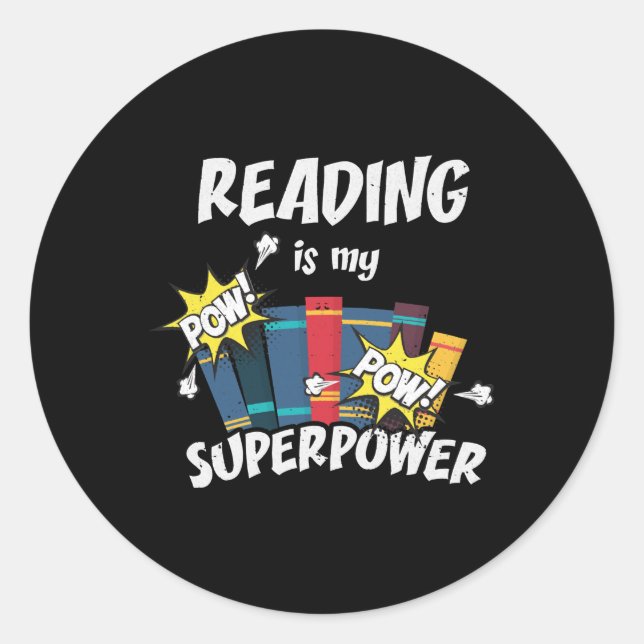 Reading Is My Superpower Book Bookworm Runder Aufkleber (Vorderseite)
