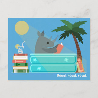 Reading Rhino in the Pool Postcards Feiertagspostkarte