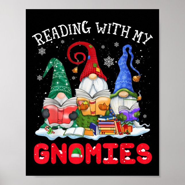 Reading With My Gnomies Christmas Funny Gnomes Rea Poster (Vorne)