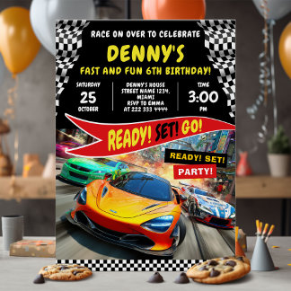 Ready Set Go Racing Party Einladung