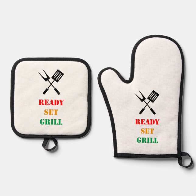 Ready, set, grill  ofenhandschuh & Topflappen-Set (Vorderseite)