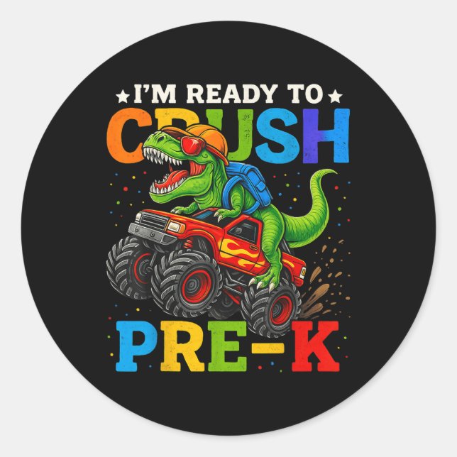 Ready To Crush Pre-k Back To School Monster Truck  Runder Aufkleber (Vorderseite)