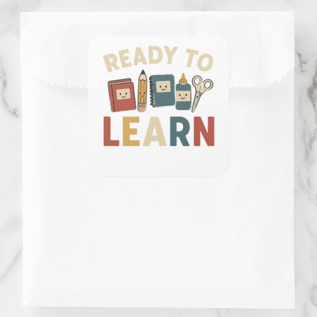 Ready to learn funny school memes quadratischer aufkleber (Tasche)