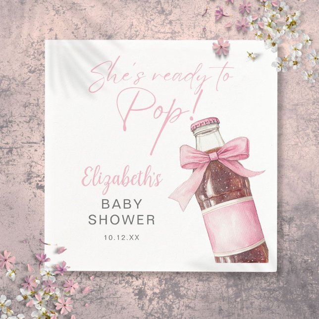 Ready To Pop Pink Bow Soda Bottle Baby Shower Serviette (Ready To Pop Pink Bow Soda Bottle Baby Shower Napkins)
