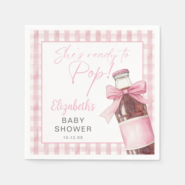 Ready To Pop Pink Bow Soda Bottle Baby Shower Serviette (Vorderseite)