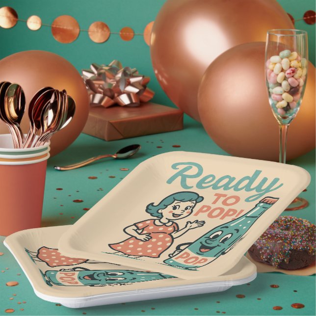 Ready to Pop Retro 1950s Maternity Baby Shower  Pappteller (Multi)
