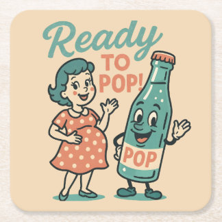 Ready to Pop Retro 1950s Maternity Baby Shower Rechteckiger Pappuntersetzer