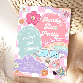 Ready Two Party Rainbow Daisy 2nd Birthday Einladung