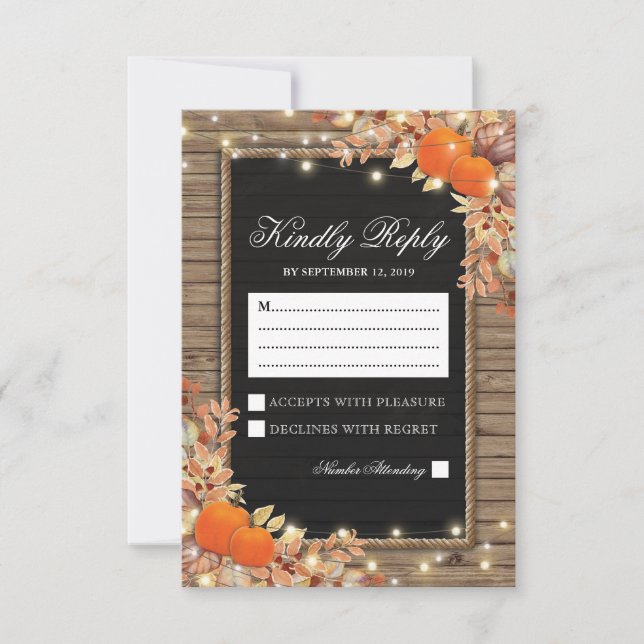 Reaktion auf den Herbst in Rustikal | Pumpkin Wedd RSVP Karte (Vorderseite)