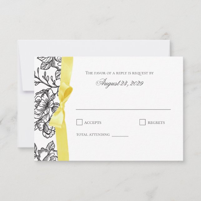 Reaktion auf die französische Toile-Yellow-Bow RSVP Karte (Vorderseite)