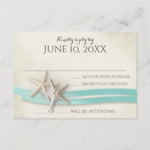 Reaktion von Sand und Starfish Aqua RSVP Karte
