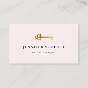Real Anwesen Agent Blush Pink Gold Key Luxe Modern Visitenkarte