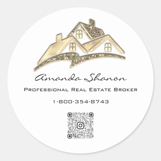 Real Anwesen Agent Broker Golden House QR CodeLOGO Runder Aufkleber (Vorderseite)