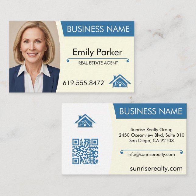 Real Anwesen Agent Business Card Moderner QR Code Visitenkarte (Vorne/Hinten)
