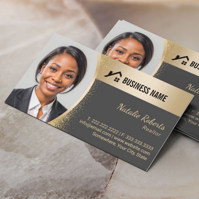Real Anwesen Agent Custom Logo Gold Realtor Foto Visitenkarte (Von Creator hochgeladen)