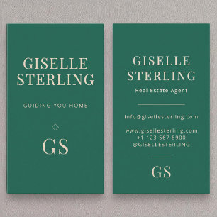 Real Anwesen Agent Emerald Green Monogram Modern Visitenkarte