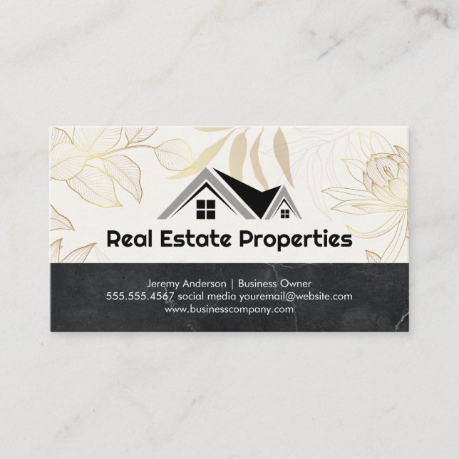 Real Anwesen Agent | Gold-Blume Visitenkarte (Vorderseite)