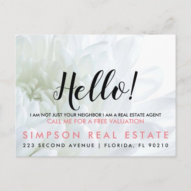 Real Anwesen Agent HELLO CARD Ankündigungspostkarte (Vorderseite)