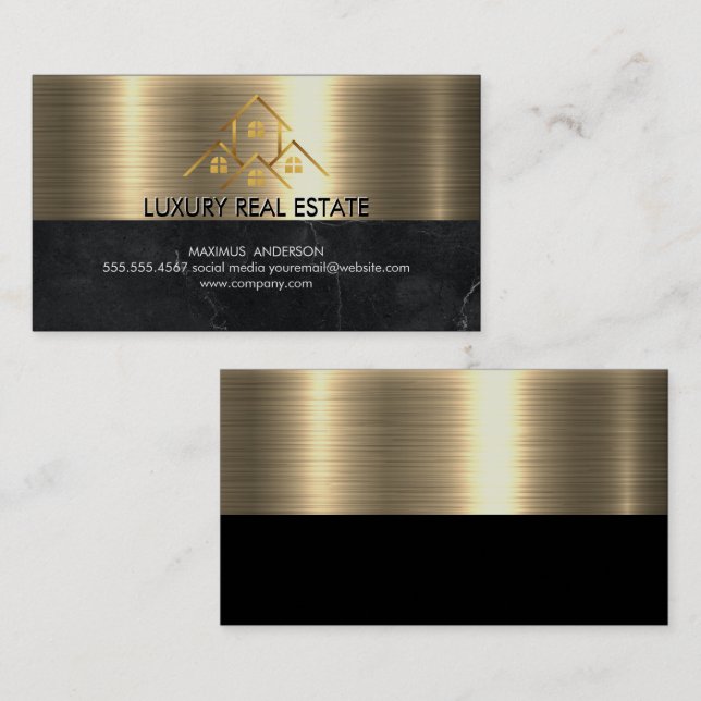 Real Anwesen Agent | House Gold Logo Visitenkarte (Vorne/Hinten)