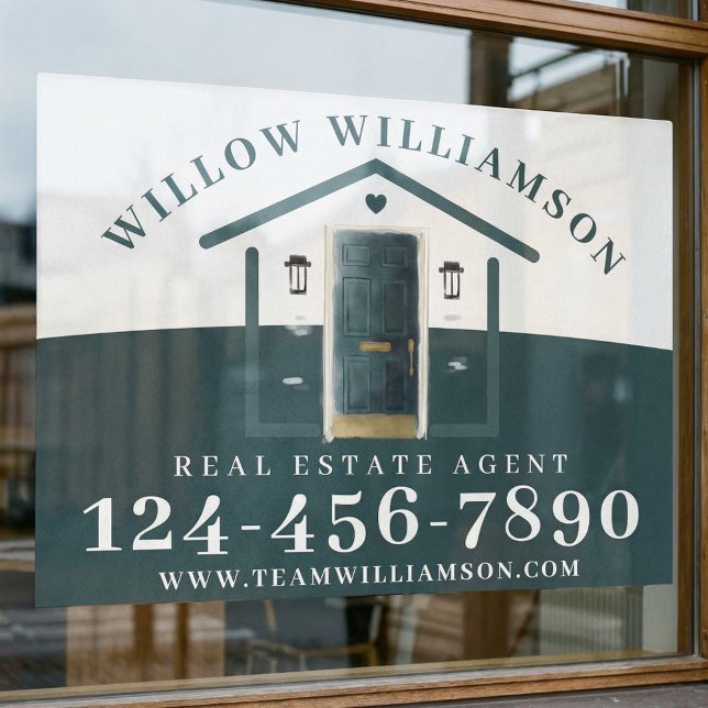 Real Anwesen Agent House & Green Wasserfarbe Tür Fensteraufkleber (Green Door Professional Real Estate Agent Branding Window Cling)