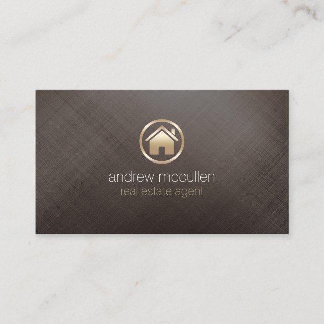 Real Anwesen Agent House Icon gebürstetes Gold Visitenkarte (Vorderseite)