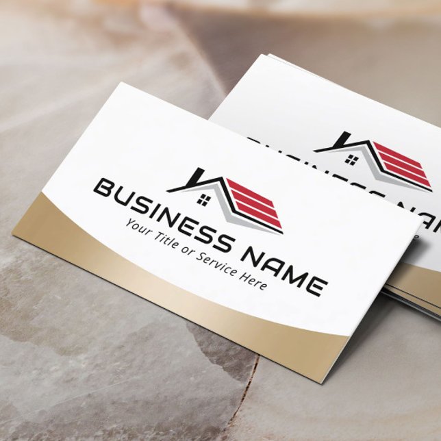 Real Anwesen Agent House Roof Logos Modern Gold Visitenkarte (Von Creator hochgeladen)