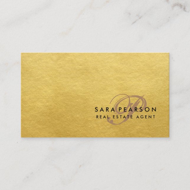 Real Anwesen Agent Investition Elegante Gold Textu Visitenkarte (Vorderseite)