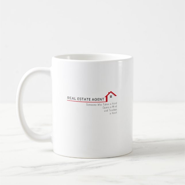 Real Anwesen Agent Jemand, der eine Hand nimmt Kaffeetasse (Links)
