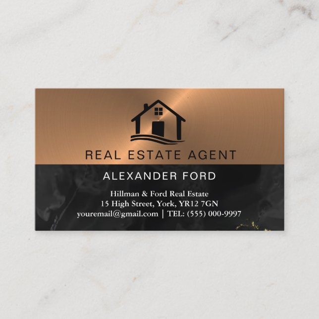 Real Anwesen Agent Kupfer Metallic Gold Marmor Visitenkarte (Vorderseite)