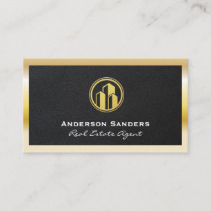 Real Anwesen Agent   Leder   Gold-Metallrahmen Visitenkarte