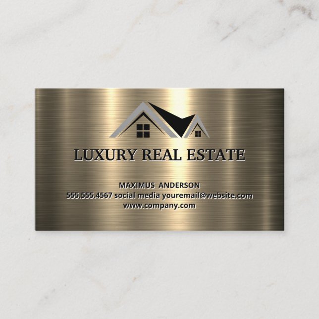 Real Anwesen Agent | Metallic Gold Metallic Shine Visitenkarte (Vorderseite)