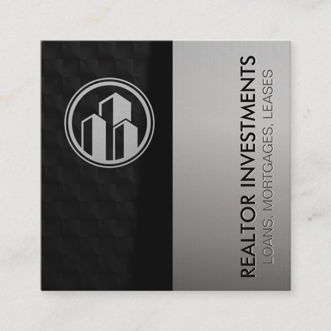 Real Anwesen Agent | Metallisch | Sleek Black Quadratische Visitenkarte (Vorderseite)