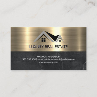 Real Anwesen Agent | Metallisches Gold-Marmor Visitenkarte