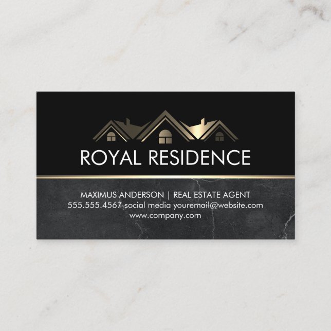 Real Anwesen Agent | Metallisches Gold-Marmor Visitenkarte (Vorderseite)