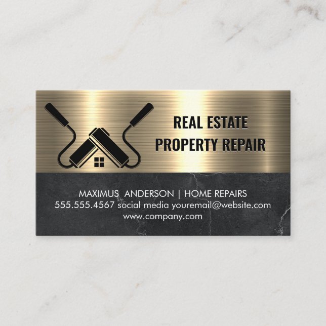 Real Anwesen Agent | Metallisches Gold | Paint Rol Visitenkarte (Vorderseite)