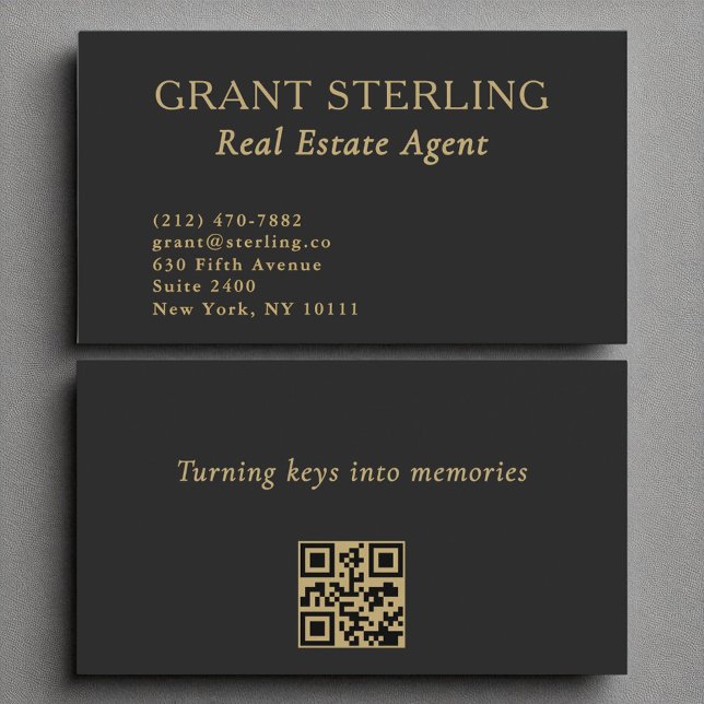 Real Anwesen Agent Minimalistisch Black Gold QR Co Visitenkarte (Von Creator hochgeladen)